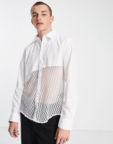 Camicia oversize bianca con pannello traforato - Devils Advocate - Modalova