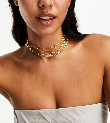 Collana a catenina multifilo dorata con ciondolo di perla - DesignB London - Modalova