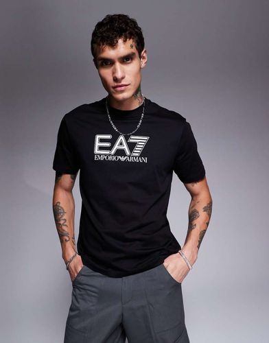 T-shirt nera con logo grande sul petto - EA7 - Modalova