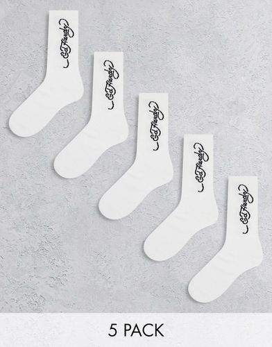 Montal - Confezione da 5 paia di calzini sportivi bianchi con logo jacquard - Ed Hardy - Modalova