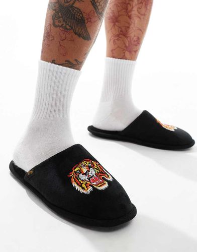 Pantofole nere con tigre ricamata - Ed Hardy - Modalova