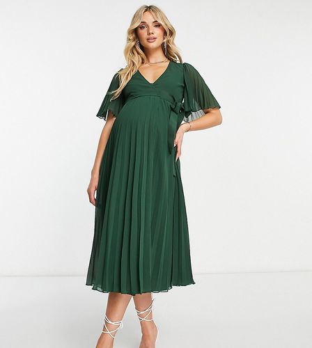 Esclusiva ASOS DESIGN Maternity - Vestito midi a pieghe bosco con maniche a kimono allacciato in vita - ASOS Maternity - Modalova