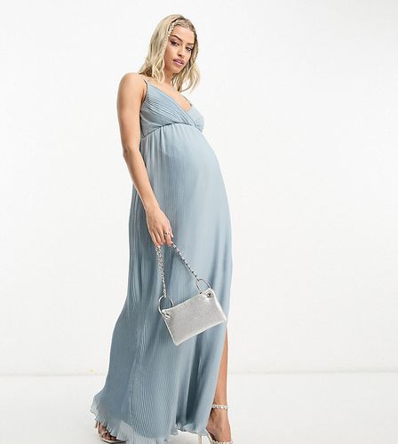 Esclusiva ASOS DESIGN Maternity - Vestito lungo a portafoglio con spalline sottili blu ardesia in chiffon a pieghe - ASOS Maternity - Modalova