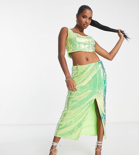 Esclusiva - Crop top lime iridescente con paillettes in coordinato - Collective The Label Petite - Modalova