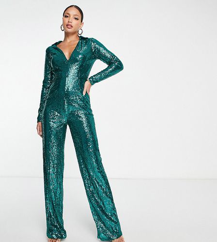 Esclusiva In The Style Plus - Tuta jumpsuit a fondo ampio con scollo profondo con paillettes - In The Style Tall - Modalova