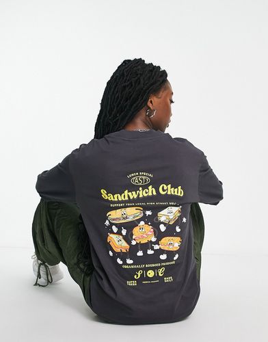 Esclusiva - Maglietta a maniche lunghe antracite con scritta "Sandwich Club" - JJXX - Modalova