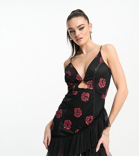 Esclusiva - Vestito corto in tulle con rose glitterate e cut-out a cuore - Lace & Beads - Modalova