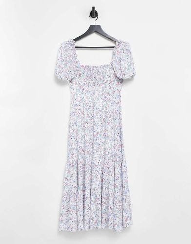 Vestito midi con maniche a sbuffo e balze avorio a fiori con impunture - Forever New - Modalova