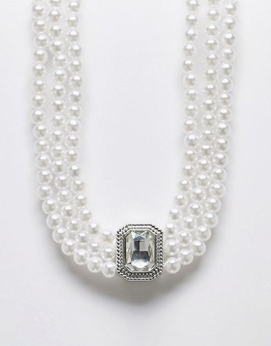 Collana argentata a tre fili di perle con charm grande con cristallo - FADED FUTURE - Modalova