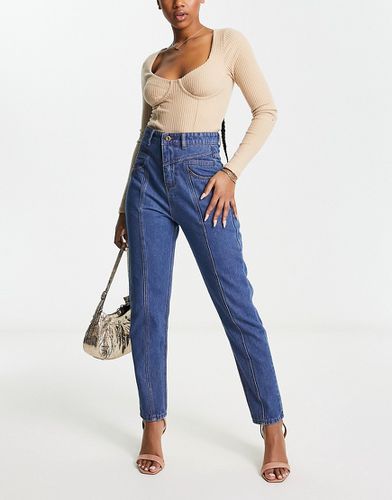 Jeans a vita alta stile western indaco con cuciture a vista - FAE - Modalova