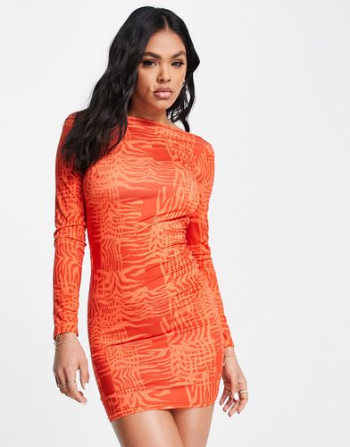 Vestito corto arancione stampato con schiena scoperta - Fashionkilla - Modalova