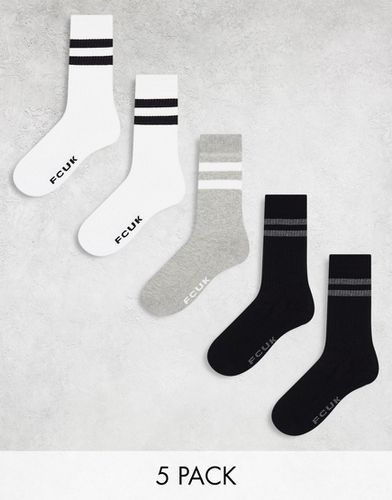 FCUK - Confezione da 5 paia di calze sportive nere/grigie/bianche - French Connection - Modalova