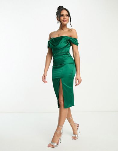 The Label - Vestito midi in raso smeraldo con corsetto e spacco - First Distraction - Modalova