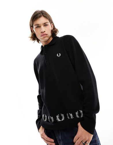 Polo in maglia nera a maniche lunghe - Fred Perry - Modalova