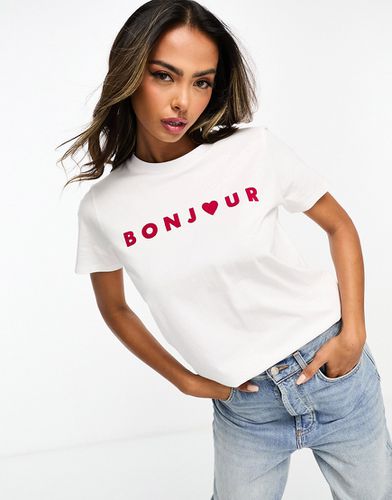T-shirt bianca con scritta "Bonjour" - French Connection - Modalova