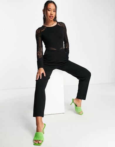 Tuta jumpsuit fasciante nera con dettagli in rete e cut-out - French Connection - Modalova