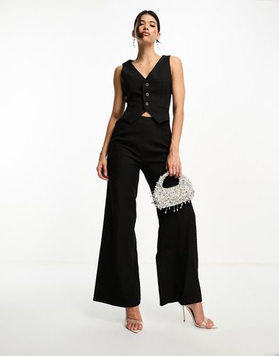 Tuta jumpsuit nera senza maniche a fondo ampio con gilet - Kaiia - Modalova