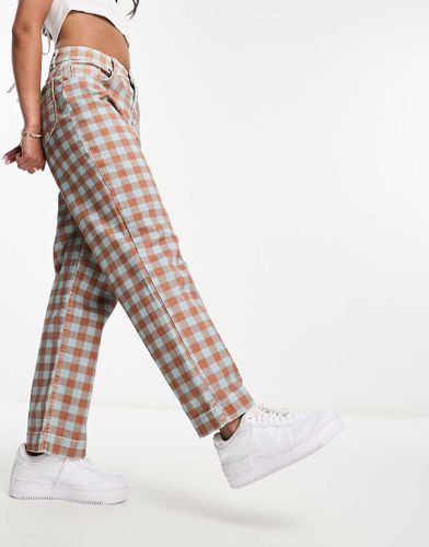 Jeans dritti a quadri a contrasto con logo ricamato - Kickers - Modalova