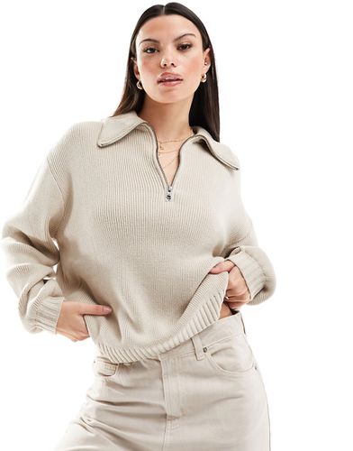 Maglione largo color avena con zip corta - Hollister - Modalova