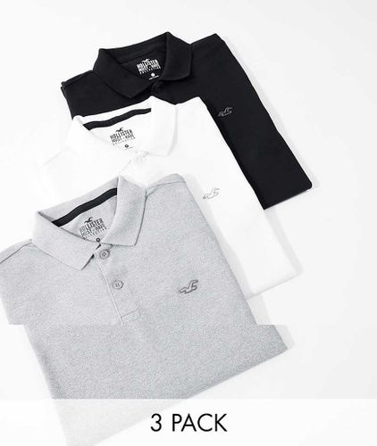 Confezione da 3 polo in piqué con logo nera, grigia e bianca - Hollister - Modalova