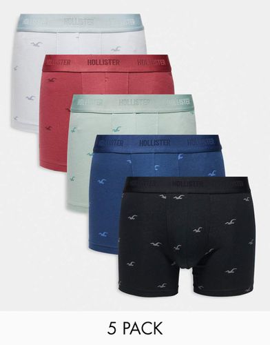 Icon - Confezione da 5 paia di boxer aderenti grigi, verdi, rossi, blu e neri con stampa del logo - Hollister - Modalova