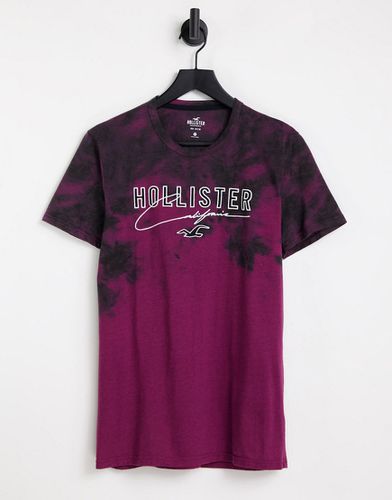 T-shirt bordeaux lavaggio acido con logo grande sul davanti - Hollister - Modalova