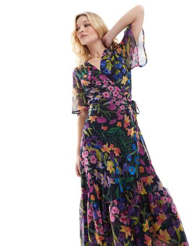 Robe portefeuille longue à manches évasées et liens à la taille - multicolore - Hope & Ivy - Modalova