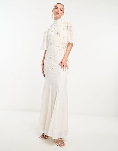 Vestito lungo da sposa con apertura sul retro color avorio - Hope & Ivy - Modalova