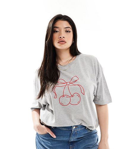 T-shirt grigia con motivo con fiocco con ciliegie - In The Style Plus - Modalova