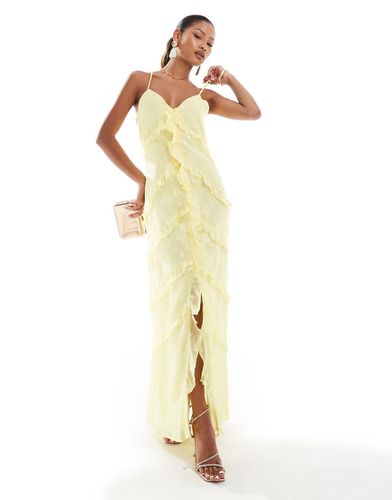 X Perrie Sian - Vestito lungo a canottiera con volant giallo limone jacquard - In The Style - Modalova