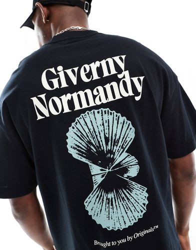 T-shirt oversize nera con stampa "Normandy" sul retro - Jack & Jones - Modalova