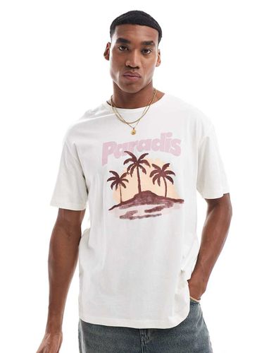 T-shirt oversize beige con stampa "Paradis" - Jack & Jones - Modalova