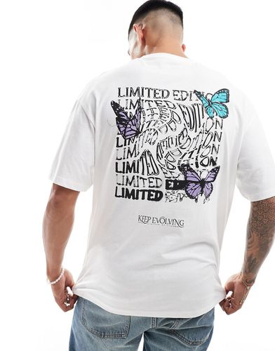 T-shirt oversize bianca con stampa di farfalle sul retro - Jack & Jones - Modalova