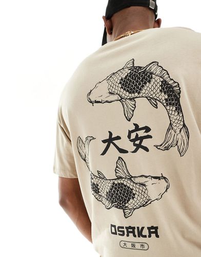 T-shirt oversize color cuoio con stampa di carpa sul retro - Jack & Jones - Modalova