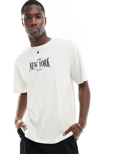 T-shirt oversize écru con stampa "New York" sul petto - Jack & Jones - Modalova