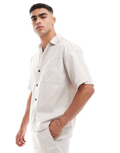 Camicia oversize testurizzata beige con bottoni a pressione in coordinato - Jack & Jones - Modalova