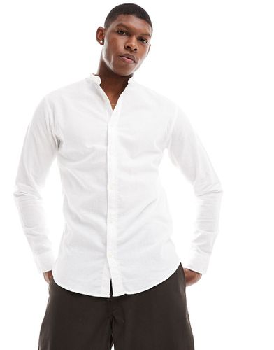 Camicia in lino con collo serafino bianca - Jack & Jones - Modalova