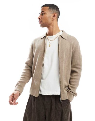 Cardigan beige con zip e colletto - Jack & Jones - Modalova