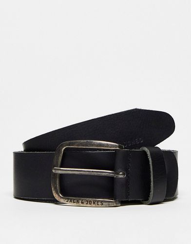 Cintura in pelle liscia nera con fibbia e logo - Jack & Jones - Modalova