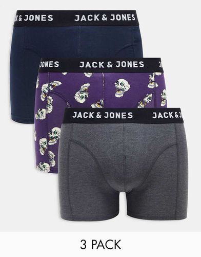 Confezione da 3 boxer aderenti con stampa di teschi - Jack & Jones - Modalova