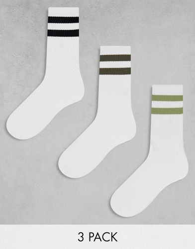 Confezione da 3 paia di calzini sportivi colore naturale con righe - Jack & Jones - Modalova