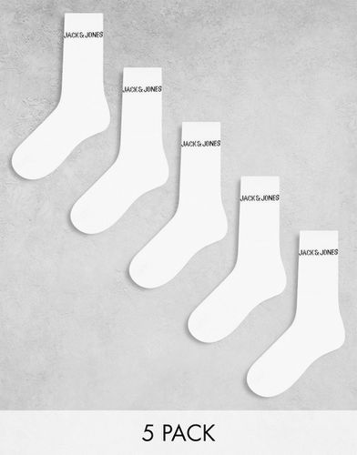 Confezione da 5 paia di calzini bianchi a coste con logo - Jack & Jones - Modalova