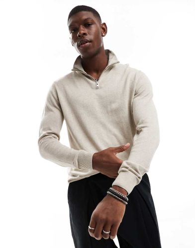 Maglione beige con zip corta - Jack & Jones - Modalova