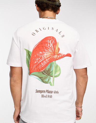 Originals - T-shirt oversize bianca con stampa a fiori sulla schiena - Jack & Jones - Modalova