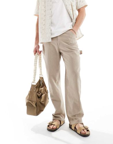 Pantaloni a fondo ampio beige in misto lino - Jack & Jones - Modalova