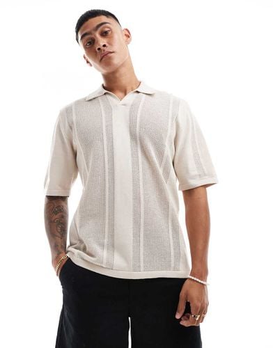 Polo oversize beige in maglia testurizzata con colletto a rever - Jack & Jones - Modalova