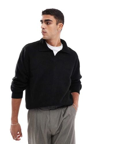 Polo oversize in maglia soffice nera - Jack & Jones - Modalova