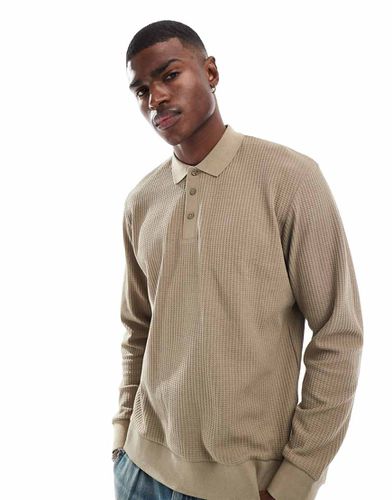 Polo a maniche lunghe in maglia testurizzata beige - Jack & Jones - Modalova