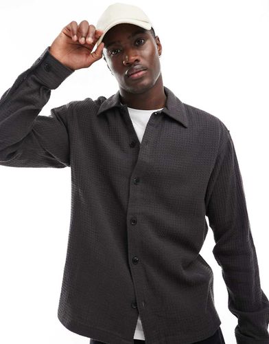 Premium - Camicia a maniche lunghe oversize in tessuto a nido d'ape nera - Jack & Jones - Modalova