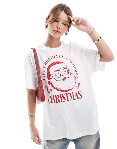 T-shirt oversize bianca con stampa "Christmas" vintage - ONLY - Modalova